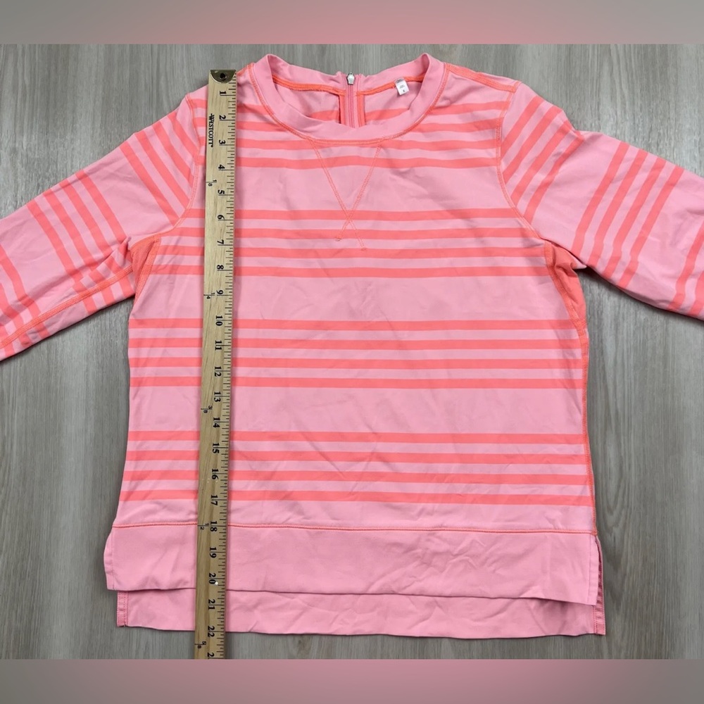 Lululemon Run Warm Up Crew Ocean Stripe Coral Orange Pullover Size 6 - Picture 4 of 9